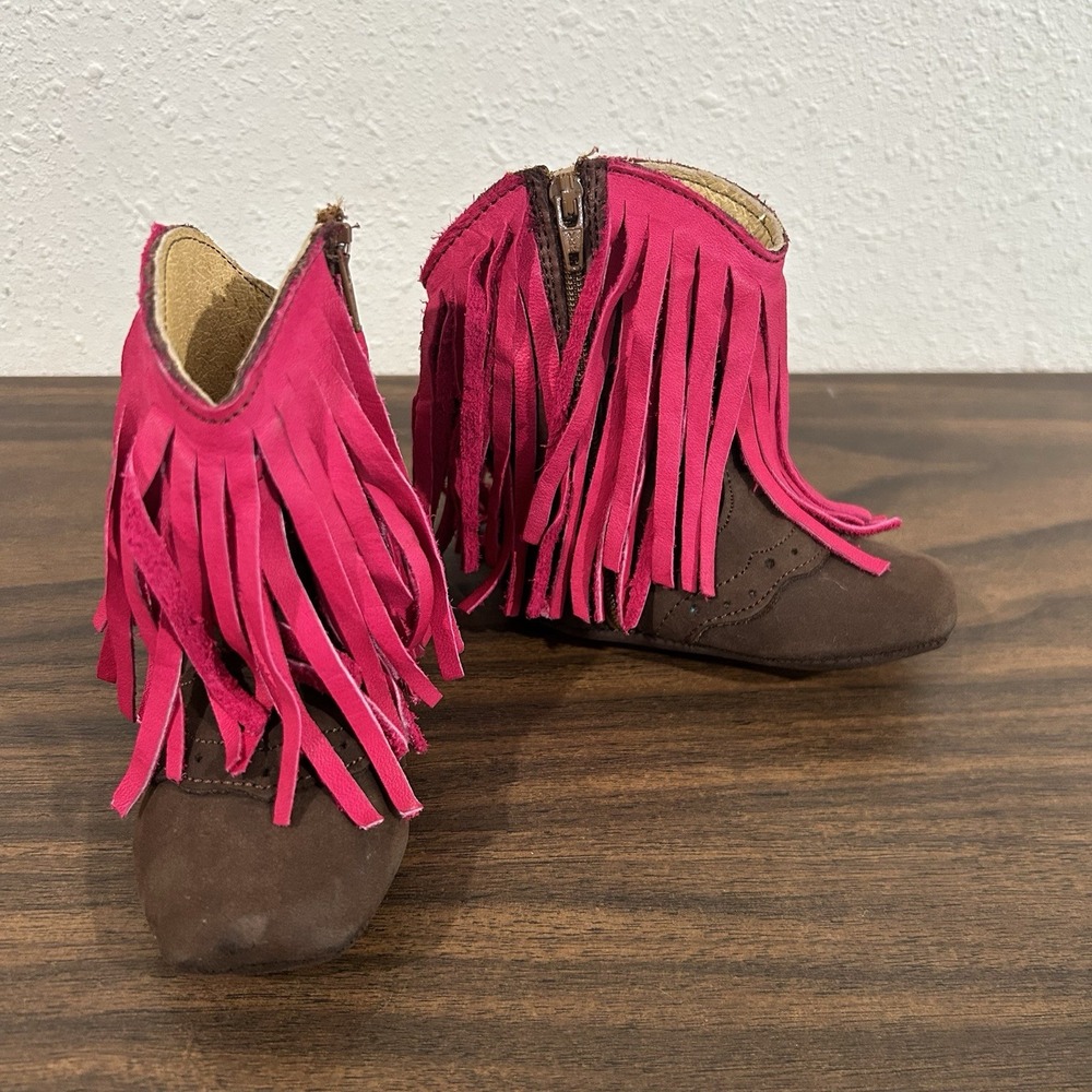Redhawk Baby Girls Leather Cowboy Boots Moccasin Western Soft Fringe Pink Suede